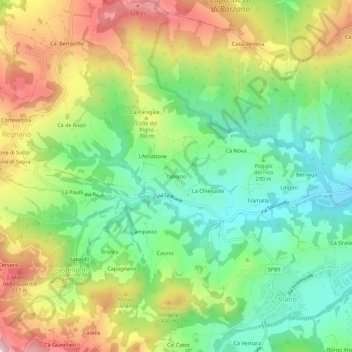 Mapa topográfico Tabiano, altitud, relieve