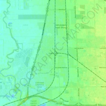 Mapa topográfico Lathrop, altitud, relieve