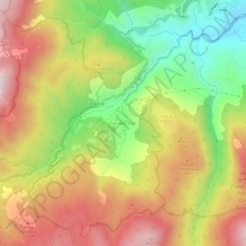 Mapa topográfico Cerreto Alpi, altitud, relieve