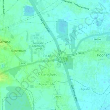 Mapa topográfico Varadarajapuram, altitud, relieve