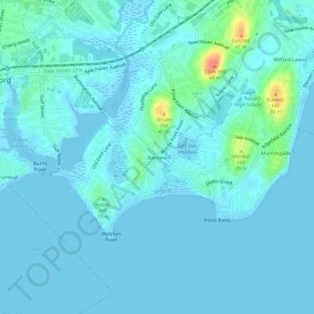 Mapa topográfico Bayview, altitud, relieve