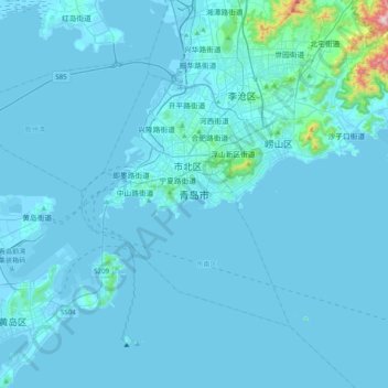 Mapa topográfico 青岛市, altitud, relieve