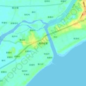 Mapa topográfico 塘尾街道, altitud, relieve