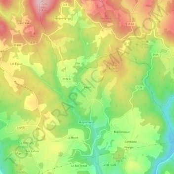 Mapa topográfico Trézin, altitud, relieve