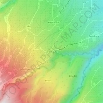 Mapa topográfico Dominguez, altitud, relieve