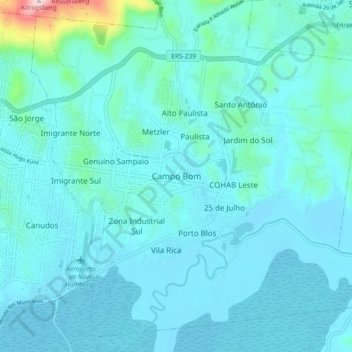 Mapa topográfico Campo Bom, altitud, relieve