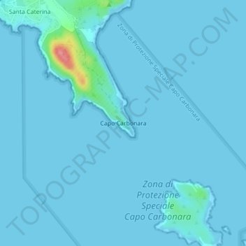 Mapa topográfico Capo Carbonara, altitud, relieve