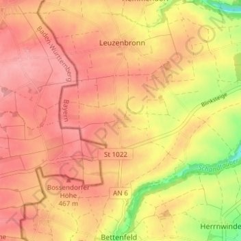 Mapa topográfico Schnepfendorf, altitud, relieve