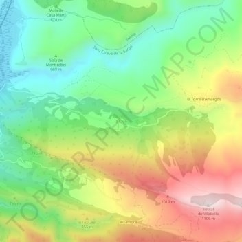 Mapa topográfico la Clua, altitud, relieve
