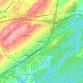 Mapa topográfico Battleground, altitud, relieve