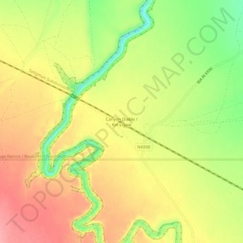 Mapa topográfico Canyon Diablo, altitud, relieve
