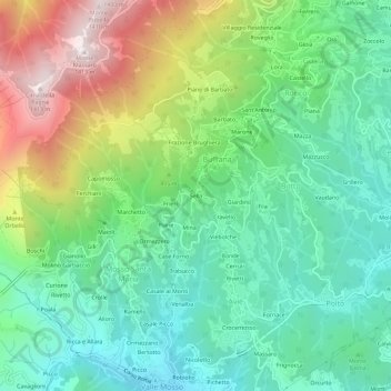 Mapa topográfico Sella, altitud, relieve