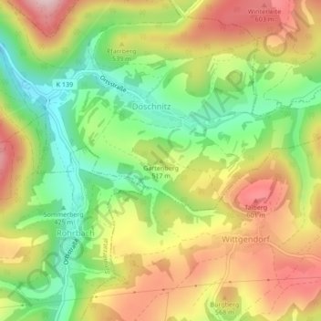 Mapa topográfico Gartenberg, altitud, relieve