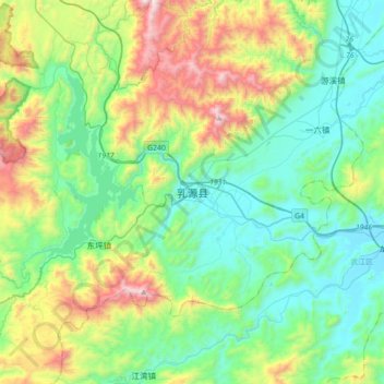 Mapa topográfico 乳源县, altitud, relieve