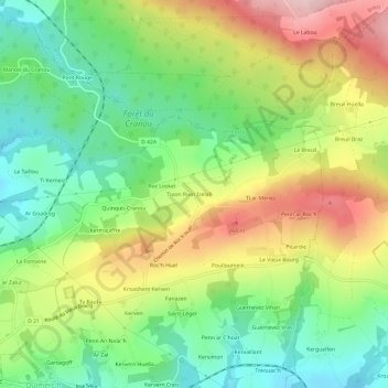 Mapa topográfico Traon Rivin, altitud, relieve