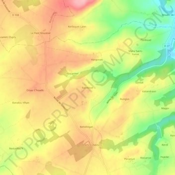 Mapa topográfico Kerminot, altitud, relieve