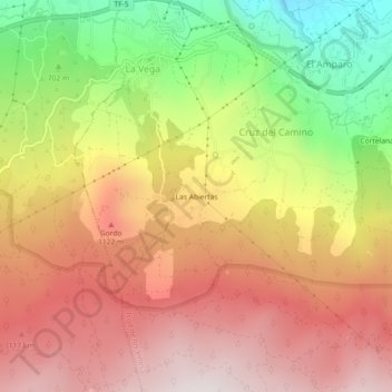 Mapa topográfico Las Abiertas, altitud, relieve