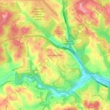 Mapa topográfico Coraopolis Heights, altitud, relieve