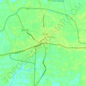 Mapa topográfico Tinsukia, altitud, relieve
