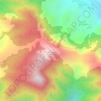 Mapa topográfico Gunung Sewu, altitud, relieve