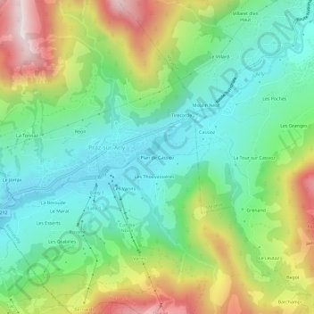 Mapa topográfico Plan de Cassioz, altitud, relieve