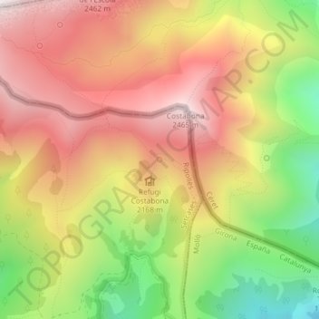 Mapa topográfico Font del Fra Joan, altitud, relieve