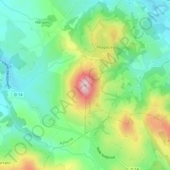 Mapa topográfico Abarratia, altitud, relieve