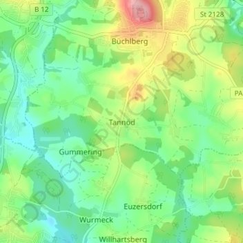 Mapa topográfico Tannöd, altitud, relieve