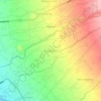 Mapa topográfico Gondosuli, altitud, relieve
