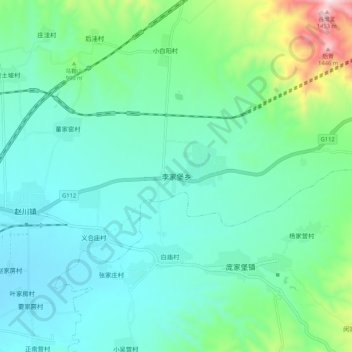 Mapa topográfico 李家堡乡, altitud, relieve