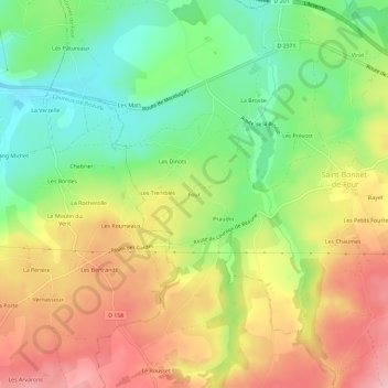 Mapa topográfico Four, altitud, relieve