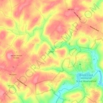 Mapa topográfico Cooper, altitud, relieve