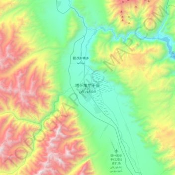 Mapa topográfico 塔什库尔干县, altitud, relieve