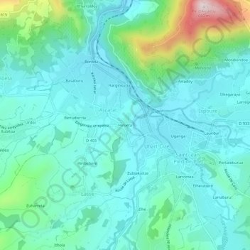 Mapa topográfico Hirueta, altitud, relieve