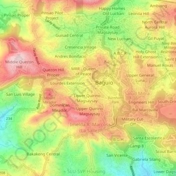 Mapa topográfico City Camp Proper, altitud, relieve