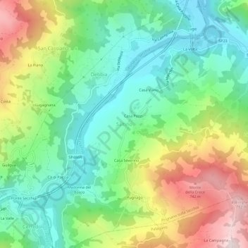 Mapa topográfico Saltino, altitud, relieve