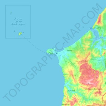 Mapa topográfico Peniche, altitud, relieve