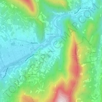 Mapa topográfico Les Rieux, altitud, relieve