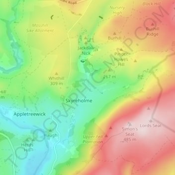 Mapa topográfico Middle Skyreholme, altitud, relieve