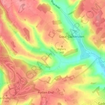 Mapa topográfico Nettleden, altitud, relieve