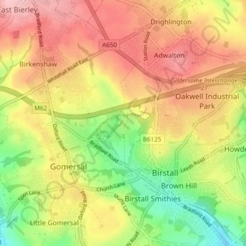 Mapa topográfico Oakwell, altitud, relieve