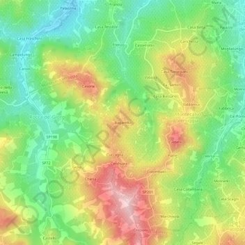 Mapa topográfico Bagarello, altitud, relieve