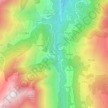 Mapa topográfico La Combe, altitud, relieve