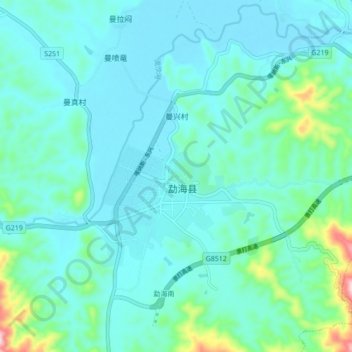 Mapa topográfico 勐海镇, altitud, relieve