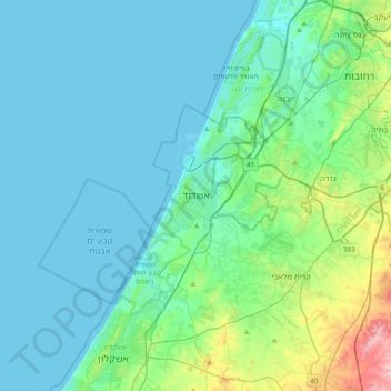 Mapa topográfico אשדוד, altitud, relieve