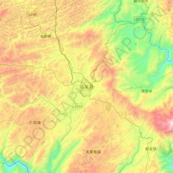 Mapa topográfico 马关县, altitud, relieve