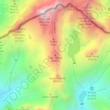 Mapa topográfico Caïre Cabret, altitud, relieve