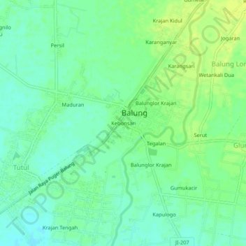 Mapa topográfico Kebonsari, altitud, relieve