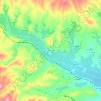 Mapa topográfico Mondújar, altitud, relieve