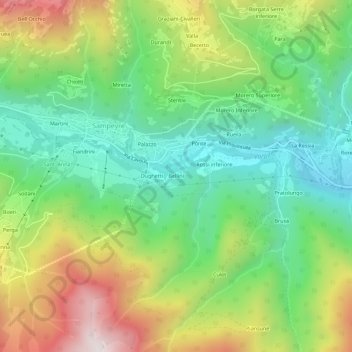 Mapa topográfico Bellini, altitud, relieve